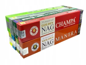 Kadzidełka pyłkowe Golden Nag zestaw 8 zapachów Energia i Oczyszczenie 120g